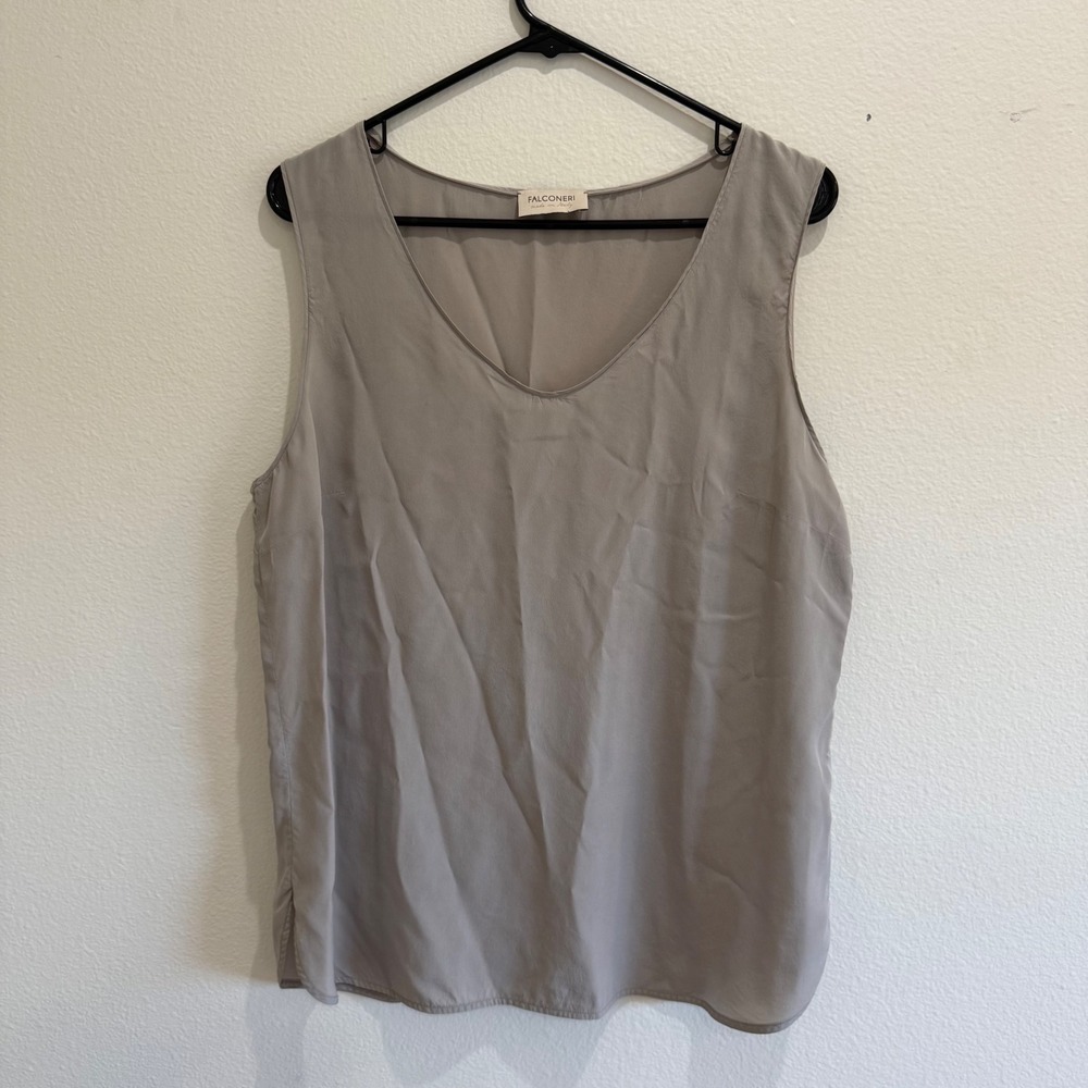 Falconeri Italy Womens V-Neck Sleeveless Silk Shell Top Taupe Grey Size M